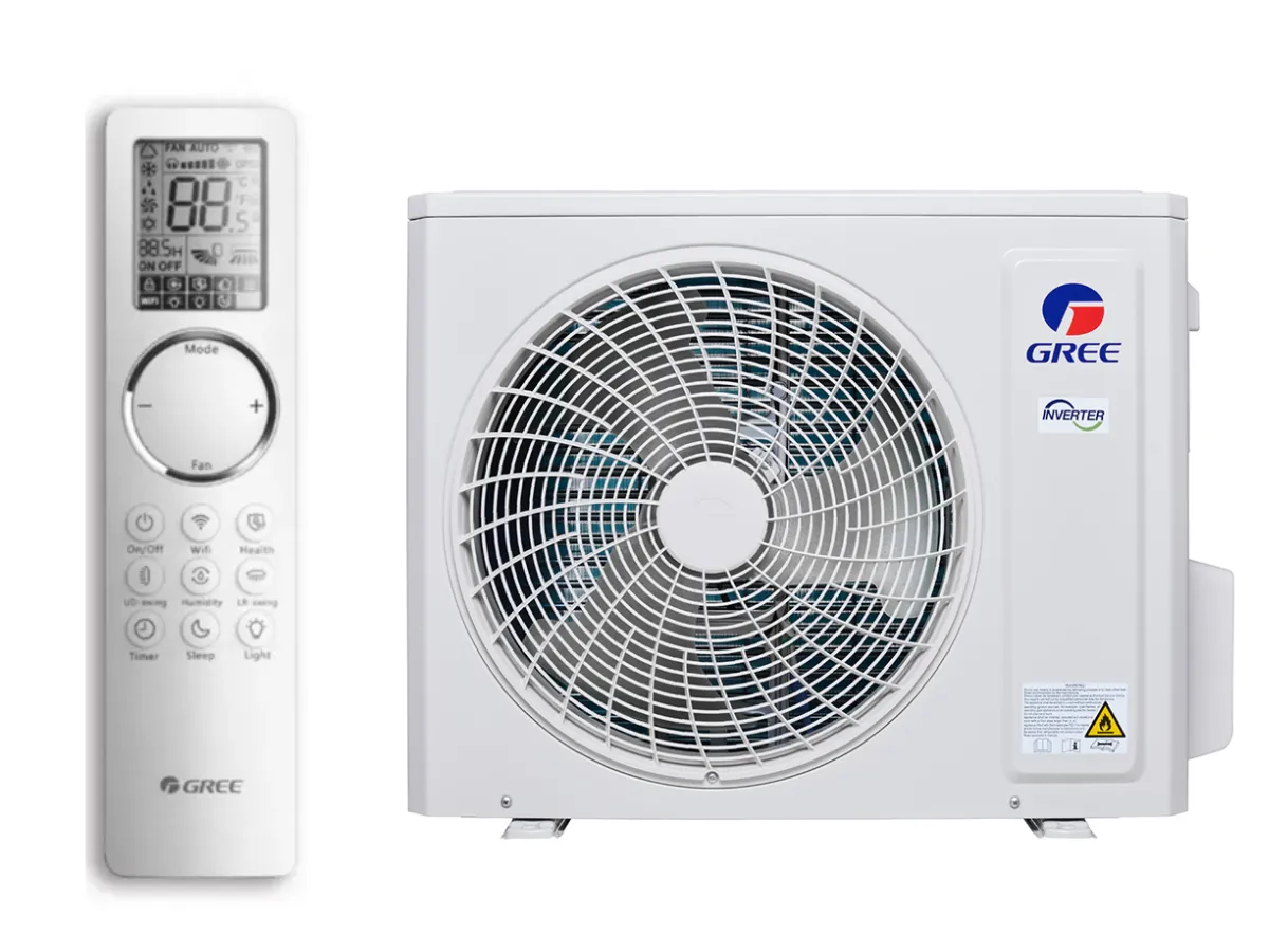 Poza telecomanda si blocul exterior Gree Airy 9000 BTU