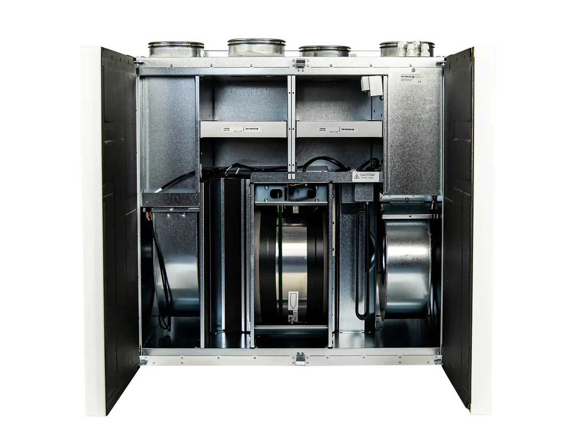 Unitate de ventilație cu recuperare de perete OSTBERG HERU 160 T EC-y2, în formă deschisă