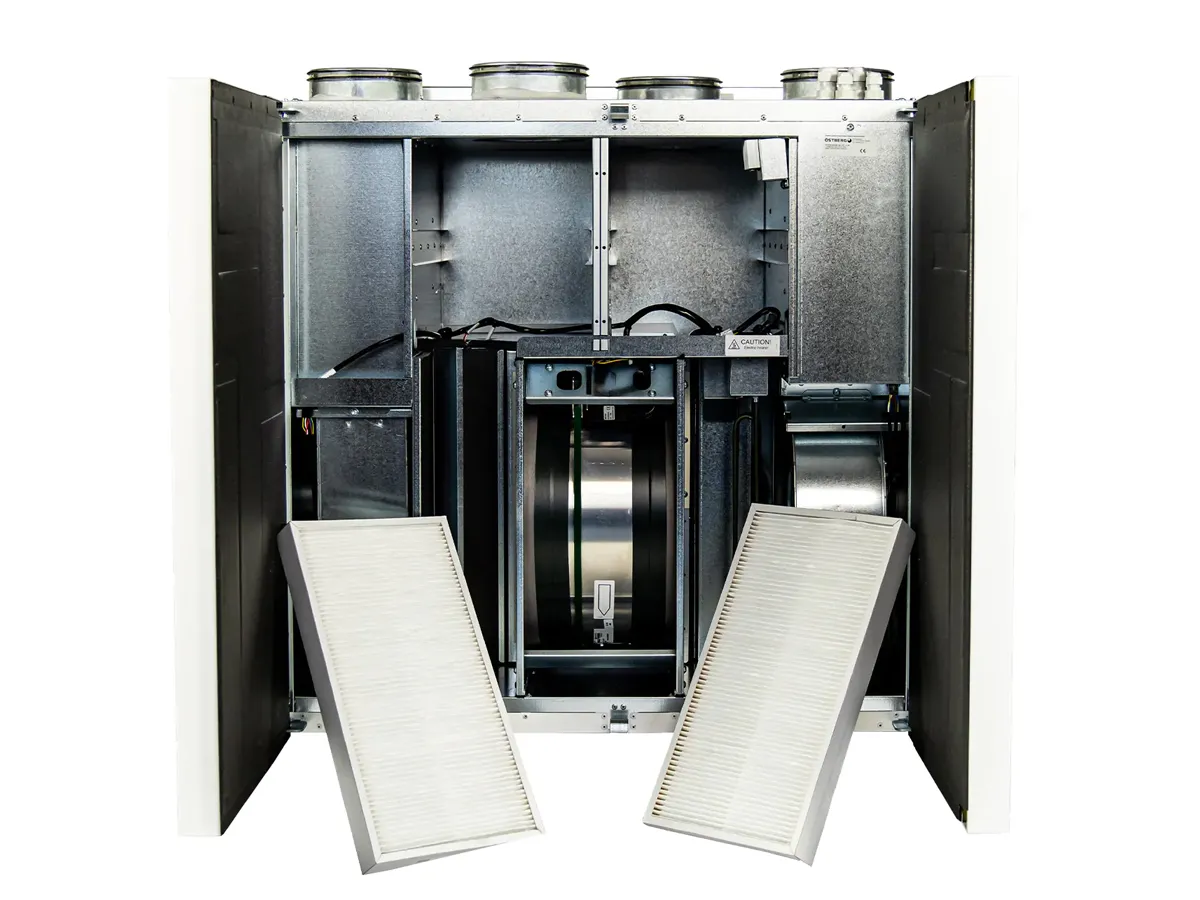 Unitate de ventilație cu recuperare de perete OSTBERG HERU 200 T EC-y2, în formă deschisă cu filtre