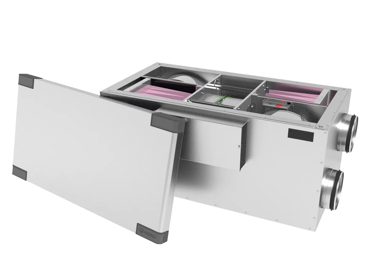 Unitate de ventilație cu recuperare de tip canal OSTBERG HERU, cu capac deschis