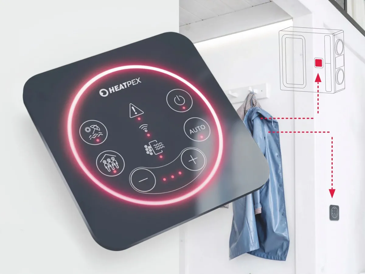 Panou de control tactil cu modul Wi-Fi pentru recuperatorul de aer cu sistem de ventilație cu evacuare și admisie Heatpex ARIA VITALE MVHR SILVER