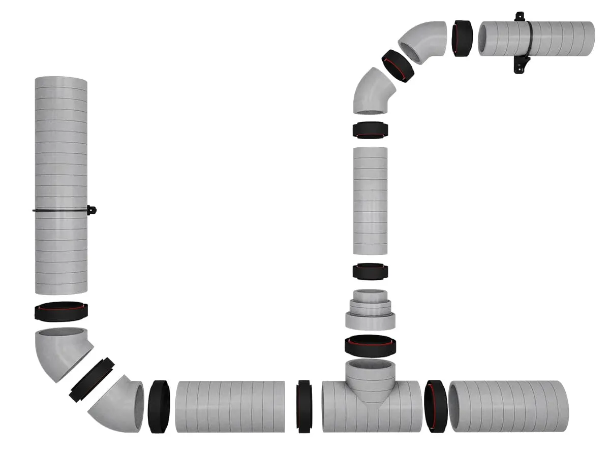 Различные варианты изолированных труб Heatpex ARIA ADURO для системы вентиляции