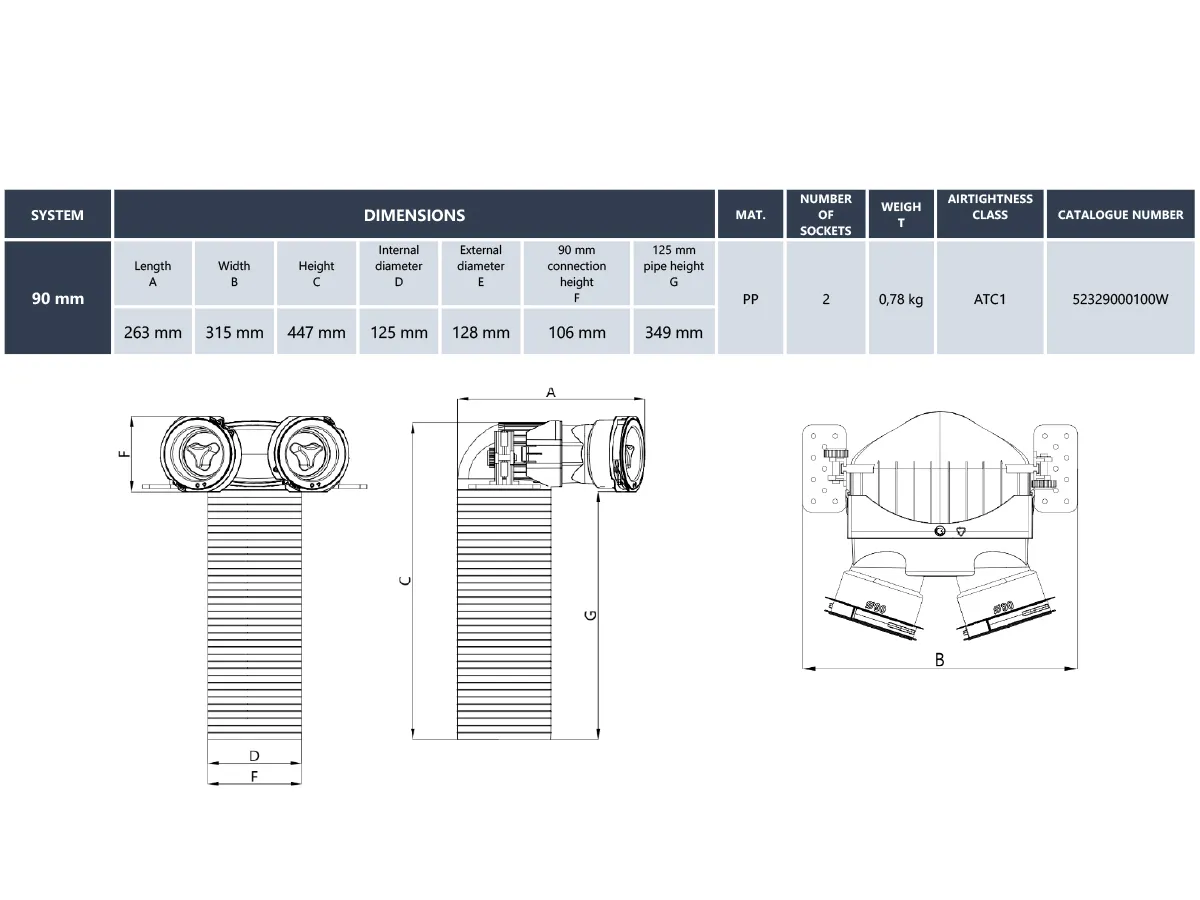 Dimensiunile plenum box-ului Heatpex CONNECT
